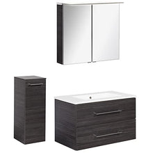 Fackelmann B.Perfect, set di mobili da bagno da 3 pezzi, con mobiletto sottolavello, lavabo in ceramica, 80 cm e armadietto a specchio a LED