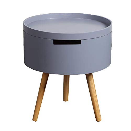 Bseack Comodini Comodino con Mobile di Copertura Mini Rotonda Tavolo for Soggiorno Multifunzionale Bagagli Comodino Divano Tavolino Rotondo in Legno massello Piedi Divano Tavolino (Color : Gray)