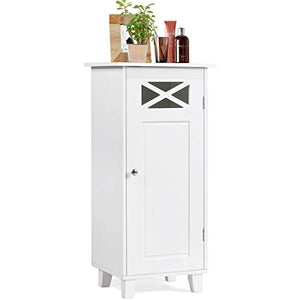 DREAMADE Armadietto da Bagno, con Singola Anta, Mobiletto a Terra, con 3 Ripiani, Armadietto Colonna da Bagno, Stile Semplice, 38x30x81 cm, Bianco