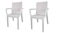 Sedia Dafne, in Resina, Simil Rattan, Poltrona con Braccioli, Vari Colori, Esterno, Giardino, Alta qualità, Impilabile (2, Bianco)