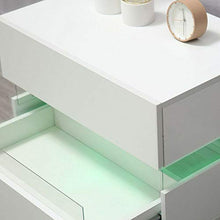 Comodino a LED lucido, con 2 cassetti, per camera da letto, soggiorno, 60 x 45 x 39 cm (bianco)