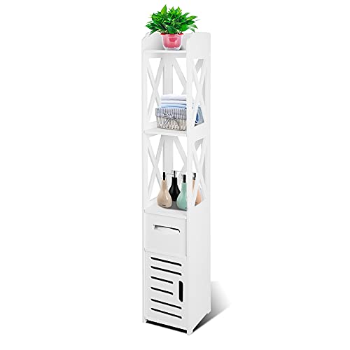EBTOOLS Mobiletto bagno salvaspazio, Mobile bagno colonna,Mobile Bagno Impermeabile, Mobiletto bagno,Mobile Alto da Bagno Armadietto da Terra in Legno (bianco) 120 x 22 x 22,5 cm