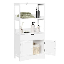 VASAGLE Mobile Bagno, Mobiletto Bagno, Armadietto Multiuso, con Cassetto, 2 Ripiani Aperti e Anta Doppia, 60 x 32,5 x 122 cm (L x P x A), Bianco BBC64WT