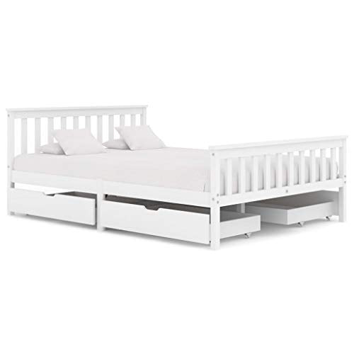 SKM Giroletto con 4 Cassetti Bianco in Massello di Pino 140x200 cm (44.7kg) Bianco-0429