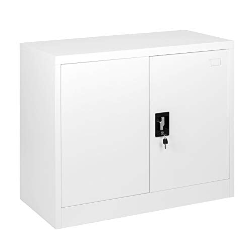 Armadietto a 2 ante in acciaio bianco con serratura, altezza 73 cm