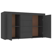 GOTOTOP Credenza in legno truciolato con 2 ante e 4 cassetti, armadio ausiliario moderno per corridoio, soggiorno, camera da letto, 120 x 36 x 69 cm, grigio