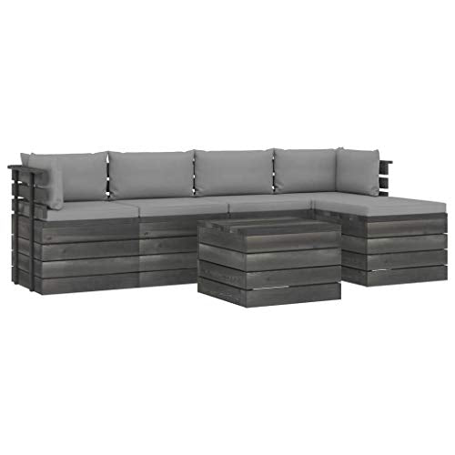FAMIROSA Set Divani da Giardino su Pallet 6 pz con Cuscini Massello Pino-1864