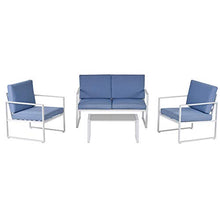 Outsunny Salotto da Giardino, Divano da Giardino, Set Mobili da Esterno con Poltrona da Giardino, Bianco e Blu