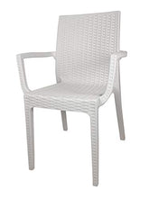 Sedia Dafne, in Resina, Simil Rattan, Poltrona con Braccioli, Vari Colori, Esterno, Giardino, Alta qualità, Impilabile (2, Bianco)