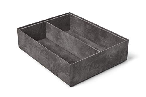 ilo - Organizer Armadio e Cassetti cm 35x27 H.5,5 con 2 Scomparti - Scatola Portaoggetti da Scrivania - Rivestimento Texture Materica Effetto Cemento Grigio Piombo - Riciclabile e Prodotto in Italia