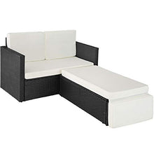 TecTake 800884 Divano Lounge in Rattan, Doppia Sdraio, Pouf con Cuscino, Elevato Comfort di Seduta, Arredamento da Giardino, Nuovo (Nero)