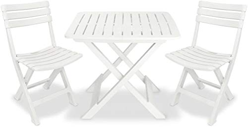 Set sedie e Tavolo da Giardino Pieghevole in plastica - Camping Set (Bianco)