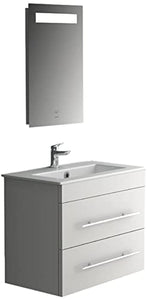 Lavabo in ceramica con rivestimento Nano, mobiletto preassemblato, laccato bianco, specchio con illuminazione a LED, mobili da bagno