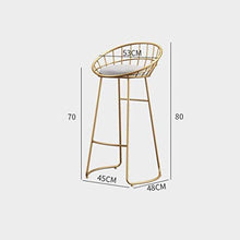 LWW Sgabelli, Ferro colazione pranzo Sgabello per la cucina Bancone casa Sedia per uso professionale Sgabello con schienale alto,Oro,70 cm