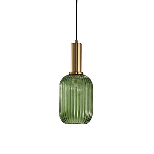 HJXDtech Lampadario a sospensione industriale vintage in vetro a coste, lampada da soffitto moderna in ottone lucidato retrò per cucina salone camera da letto (Verde, 13cm)