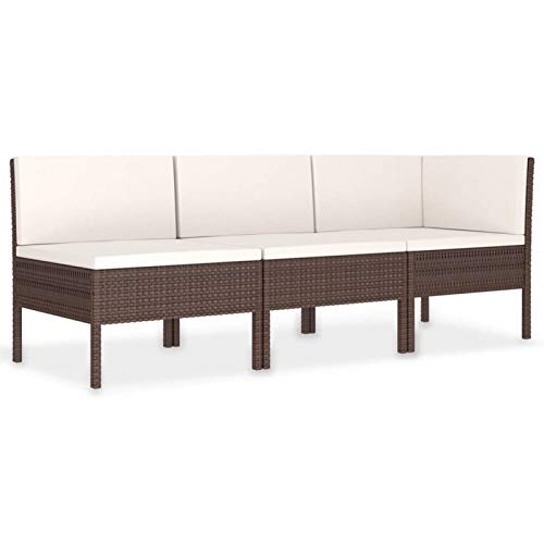 Tidyard Set Divani Modulari da Giardino 3 pz in Polyrattan Marrone/Nero,Divano Modulare da Esterno Rattan,Divano 3 Posti da Giardino per Esterno,Divano da Giardino 3 Posti 57x69x69 cm