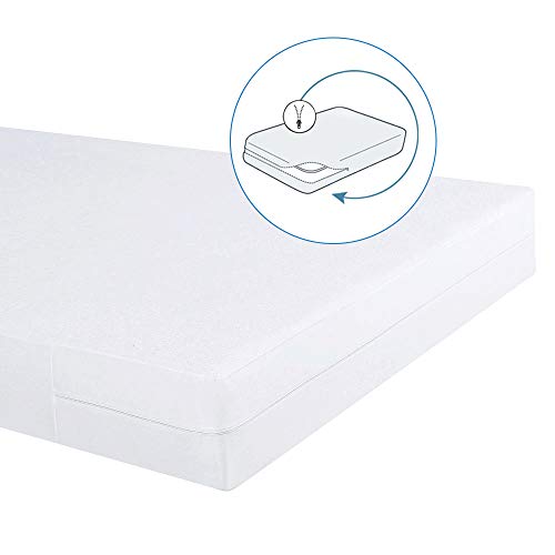 Bedecor Cotone Fodera coprimaterasso Impermeabile con Cerniera,Anti-allergia, Anti-acaro, Antibatterico (160x200+20cm)