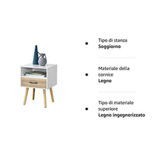 Comodino da Notte con Cassetto e Scomparto Portaoggetti 57 x 42 x 40 cm Tavolino da Divano a 4 Gambe in Legno Tavolo Basso da Salotto/Soggiorno/Camera da Notte - Bianco/Effetto Rovere
