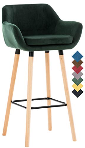 CLP Sgabello Bar Grant In Velluto Sfoderabile I Sedia Alta Cucina In Legno Di Faggio Con Cuscino Removibile, Colore:verde