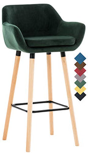 CLP Sgabello Bar Grant In Velluto Sfoderabile I Sedia Alta Cucina In Legno Di Faggio Con Cuscino Removibile, Colore:verde
