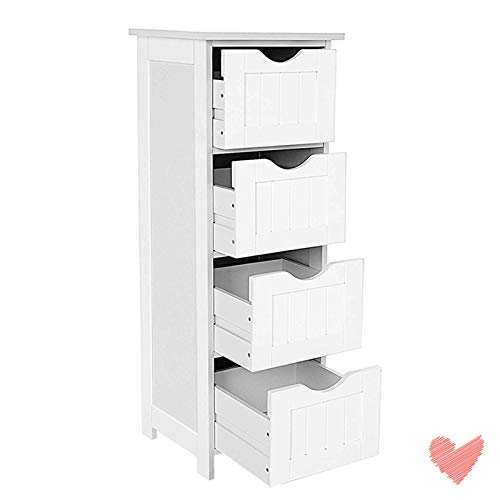 YJIIJY Mobiletto Bagno, Cassettiera Armadietto Bagno da 4 Cassetti in Legno Salvaspazio 30 x 30 x 82 cm Organizzatore Multifunzionale per Bagno per Bagno Soggiorno Corridoio Camera da Letto Bianco