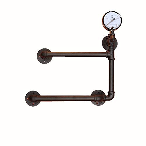 LOFAMI Porta Bottiglie da Vino Portabottiglie per Vino Wine Rack Industriale a Parete Rack Holder Iron Art Wine Bar Bicchiere di Vino con Acqua manometro Scaffale per Vino Porta Bottiglie e Vetro