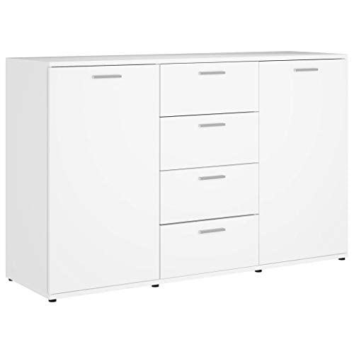 Lasamot Credenza Mobile Laterale Armadio da Cucina Costumista Mobilia Armadio Multiuso Mobiletto del Bagno Truciolare Bianco Lucido 120 × 35,5 × 75 cm