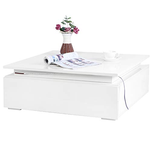 DFGH Tavolo da Comodino, Moderno Tavolino da Comodino A LED RGB LED High-Gloss Tavolino da caffè Rettangolare con Cassetti