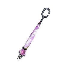 LENNEL - Ombrelli a forma di C con manico giapponese Sakura Blossoms rovesciato pieghevole con strisce riflettenti di sicurezza notturna a doppio strato, design antivento