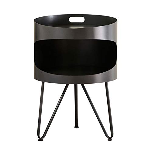 Bedside Tables Tavolino da caffè Rotondo Piccolo Comodino in Metallo Doppio Strato Soggiorno Camera da Letto Espositore per La Casa Mobili Semplici, 40X58CM(Color:Grigio Scuro)