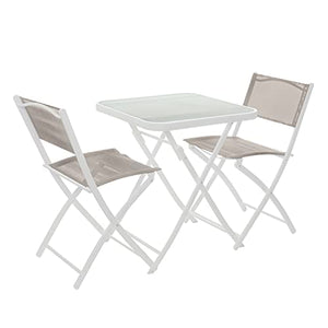 Set tavolo bianco con 2 sedie pieghevoli, in ferro e textilene Bianco