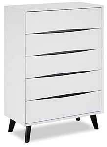 Ibbe Design Cassetti Armadietto Cassettiera Bianco Nero Credenza con 5 Cassetti di Stile Moderno Scandinavo Lyon per Soggiorno Camera da Letto Corridoio, Gambe in Legno Masselo Nero