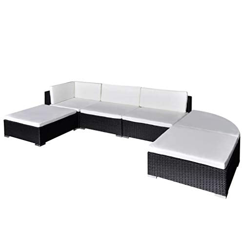 OUSEE Set Divani da Giardino 6 pz con Cuscini in Polyrattan Nero