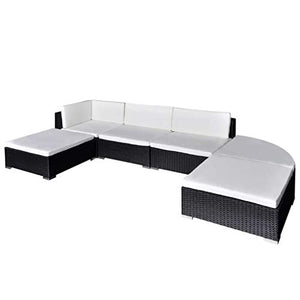 OUSEE Set Divani da Giardino 6 pz con Cuscini in Polyrattan Nero