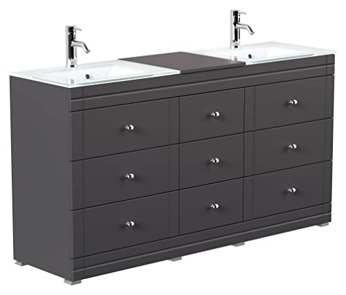 Mobile bagno a terra Vitro Classic con lavabos in vetro nero satinato