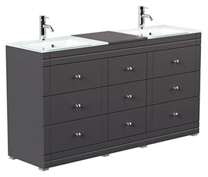 Mobile bagno a terra Vitro Classic con lavabos in vetro nero satinato