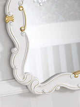 Simone Guarracino Luxury Design Comò e Specchio Ramirez Stile Barocco Decapé arredo Bagno bombato Avorio e Foglia Oro Marmo Crema Ecopelle Champagne Bottoni e pomelli Crystal SW