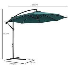 Outsunny Ombrellone da Esterni Ombrellone da Giardino Decentrato Verde con Manovella Struttura Acciaio e Poliestere Impermeabile Anti-UV Φ300 x 250 cm