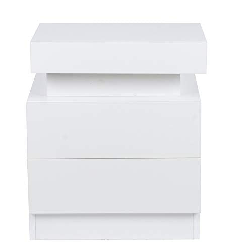 Moolo Comodino Coloful LED Light Bedsideside-Sweat Seak Ampia capacità Armadio di Stoccaggio con 2 Cassetti per Camera da Letto 220V