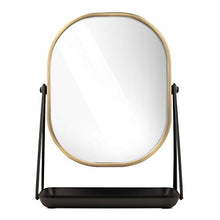 Navaris Specchio Doppio per Trucco Ingrandimento 1x 3x - Specchietto Cosmetico Ovale Make-Up 18x22,6cm - Girevole 360° con Vassoio Portagioie - Oro