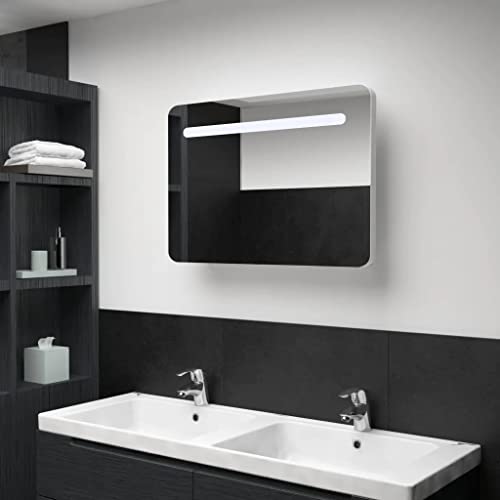 vidaXL Armadietto Bagno con Specchio e Luci LED con Ante e Ripiani Interni Elegante Moderno Funzionale Mobiletto Pensile 80x9,5x55 cm MDF e Melamina