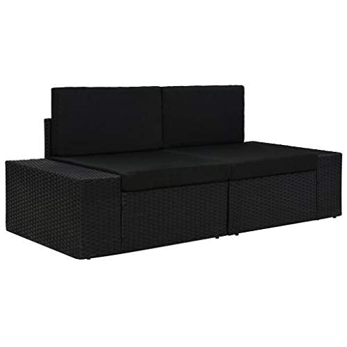 Goliraya Divano Modulare a 2 Posti/ 3 Posti da Giardino in Polyrattan con Cuscini Arredi da Esterno Divano Divano da Esterno Nero