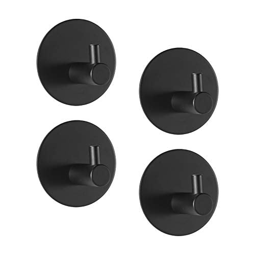 LIBILIS 4 PZ autoadesivi asciugamano ganci,Gancio Adesivo Impermeabile in Acciaio Inox, Max 8 kg in acciaio inox bagno e cucina asciugamano titolare gancio appendiabiti senza forare Nero