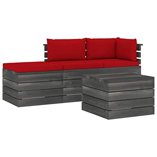 FAMIROSA Set Divani da Giardino su Pallet 4 pz con Cuscini Massello Pino-1785