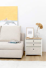 Suhu Comodino Camera da Letto Metallo con 3 Cassetto Comodini Piccolo Design Mini Cassettiera Basso Quadrato Tavolino da Salotto Moderno Soggiorno Cameretta in Legno+Acciaio Bianco+Beige