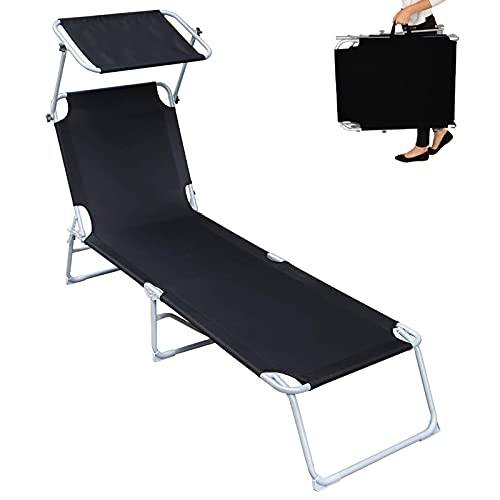 DHHZRKJ Chaise Longue Pieghevole, Lettino Prendisole Regolabile con baldacchino, Sedia a Sdraio, Lettino Prendisole reclinabile Resistente per Patio Esterno a Bordo Piscina