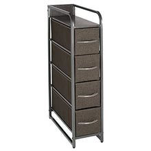mDesign Comodino multiuso con 4 cassetti – Organizer in stoffa, metallo e legno – Cassettiera snella e ideale per camera da letto, corridoio o dispensa – grigio scuro