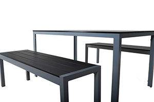 Strandgut - Panchina da giardino in legno con struttura in alluminio e piano in polywood grigio/nero