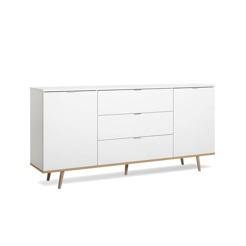 FINORI Göteborg - Credenza in rovere Sonoma massiccio, 180 x 87 cm, colore: Bianco opaco