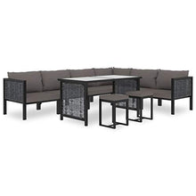 SKM Set Divani da Giardino 9 pz con Cuscini in Polyrattan Antracite
